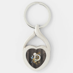Porte-clés Horloge à vapeur avec libellule mécanique