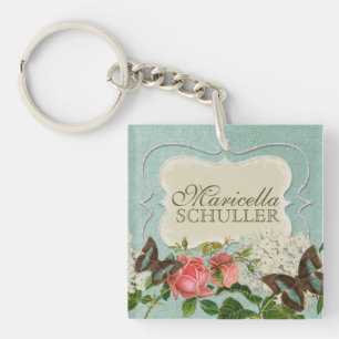 Porte-clés Hortensia rose du papillon n de lis vintage