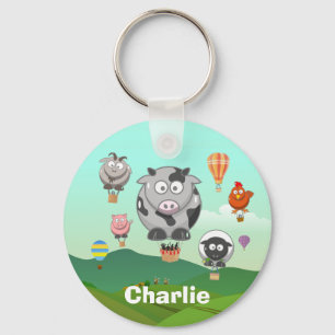 Porte-clés Hot Air Balloon Farm Animals Personalised