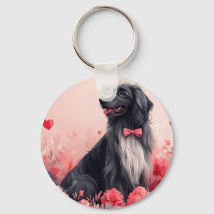 Porte-clés Hound afghan avec Roses - Saint Valentin