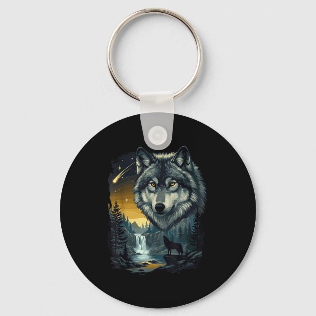 Porte-clés Howling Wolf Waterfall Scene For Nature Lovers And (Recto)