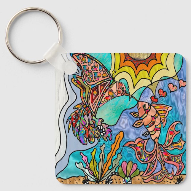 Porte-clés Hummingbird Goldfish Reflection Imaginaire Art (Recto)