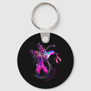 Porte-clés Hummingbird Hold Pink Ribbon Cancer de la poitrine