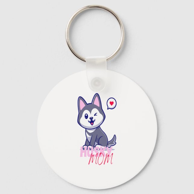 Porte-clés Husky Chig Maman Cute Kawaii Chiot (Recto)