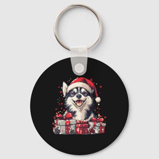 Porte-clés Husky Santa Hat Funny Noël Sibérien Husky Chien (Recto)