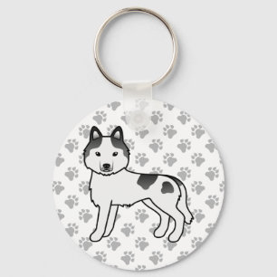 Porte-clés Husky Sibérien pie balck dessin animé de chien et