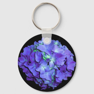 Porte-clés Hydrangée violette et turquoise, fleurs bleu viole