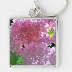 Porte-clés Hydrangées roses rayonnantes, fleurs roses