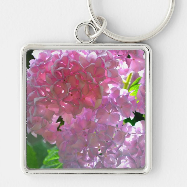 Porte-clés Hydrangées roses rayonnantes, fleurs roses (Devant)