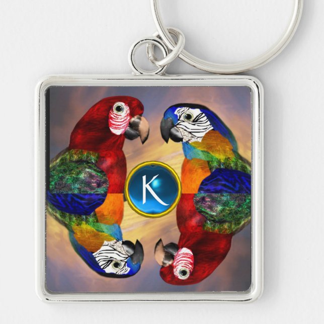 PORTE-CLÉS HYPER PARROTS /ROUGE ET BLEUE ARA GEMSTONE MONOGRA (Devant)