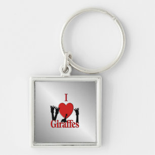 Porte-clés I Heart Giraffes Argent