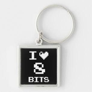 Porte-clés I Love 8 Bits, gamer design geek