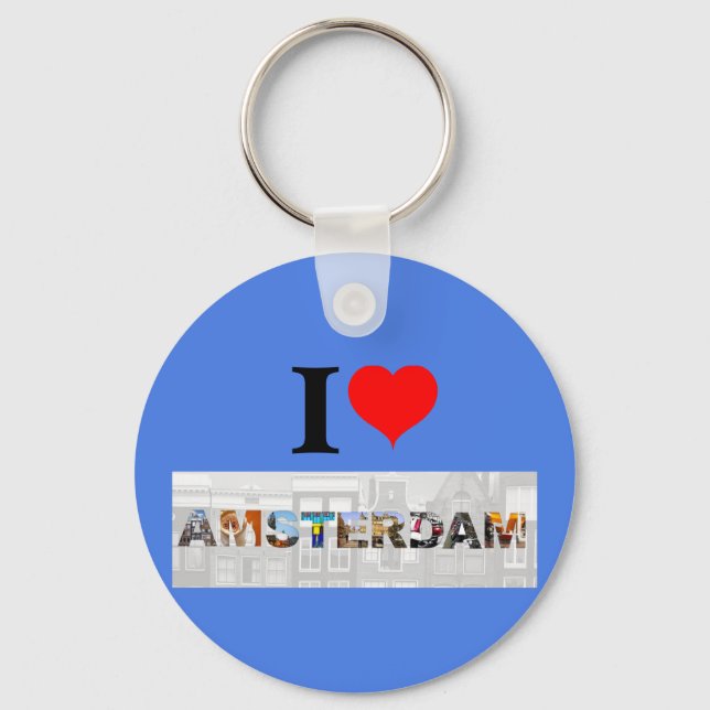 Porte-clés I Love Amsterdam Pays-Bas Heart Travel Photos (Recto)