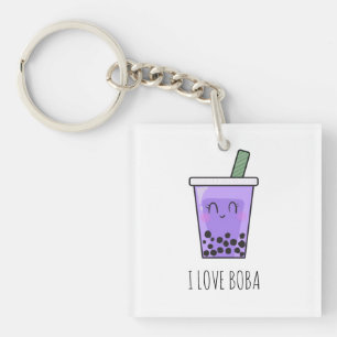 Porte-clés I Love Boba Kawaii Bubble Tea Taro Ube Purple