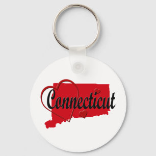 Porte-clés I Love Connecticut Hearts Map