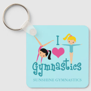 Porte-clés I Love Gymnastique Cute Gymnaste Personnalisé Turq