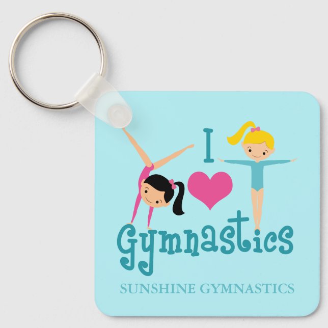 Porte-clés I Love Gymnastique Cute Gymnaste Personnalisé Turq (Recto)