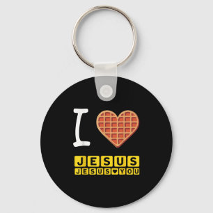 Porte-clés I Love Jesus Waffle Heart Funny Christian Breakfas