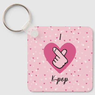 Porte-clés I Love K-pop Pink Doigt Coeur rose Noir