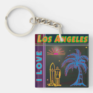 Porte-clés "I LOVE Los Angeles" Sun Palm Tree&Surfer Keycahin