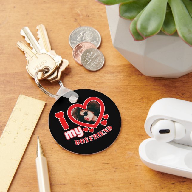 Porte-clés I Love My Boyfriend Photo personnalisée (Bureau)