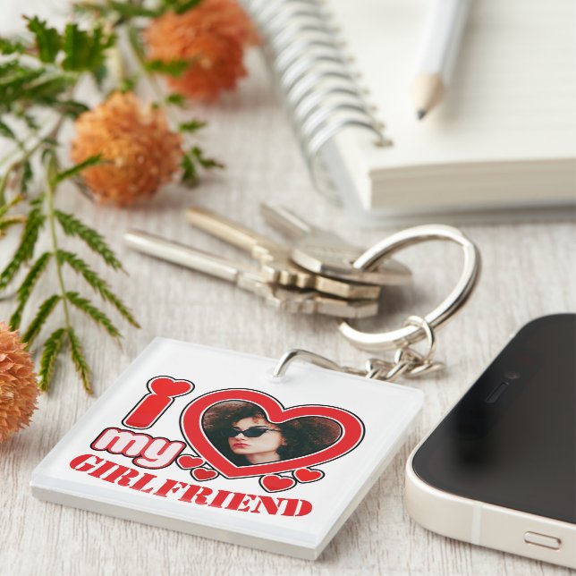 Porte-clés I Love My Girlfriend Photo Texte personnalisé (Devant Droit)