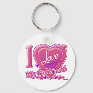 Porte-clés I Love My Girlfriend rose/violet - coeurs