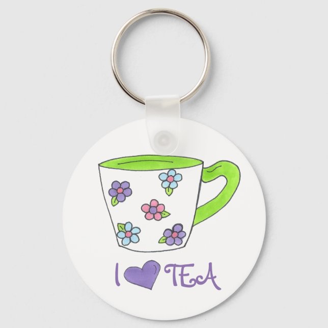 Porte-clés I Love Tea Ceramic Cup Teacup Heart Keychain (Recto)