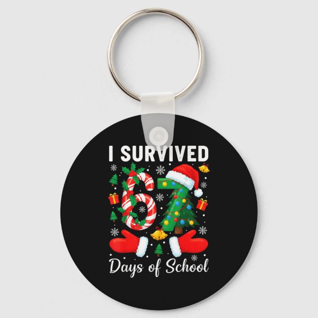 Porte-clés I Survived 67 Days Of School Candy Cane Christmas  (Recto)