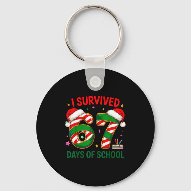 Porte-clés I Survived 67 Days Of School Christmas Candy Cane  (Recto)