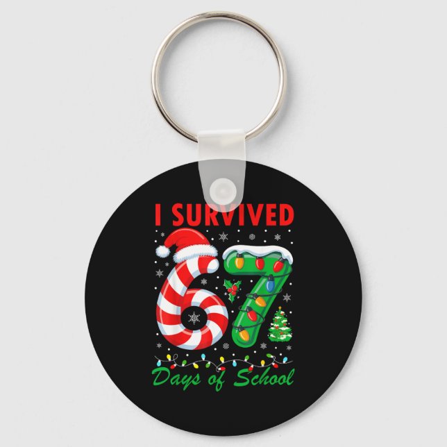 Porte-clés I Survived 67 Days Of School Christmas Candy Cane  (Recto)