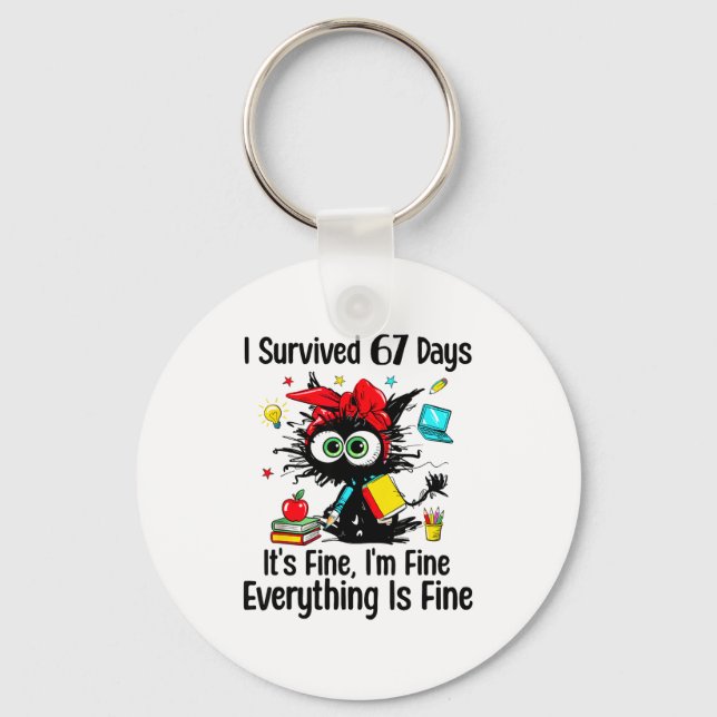 Porte-clés I Survived 67 Days Of School Teacher Students Cat  (Recto)