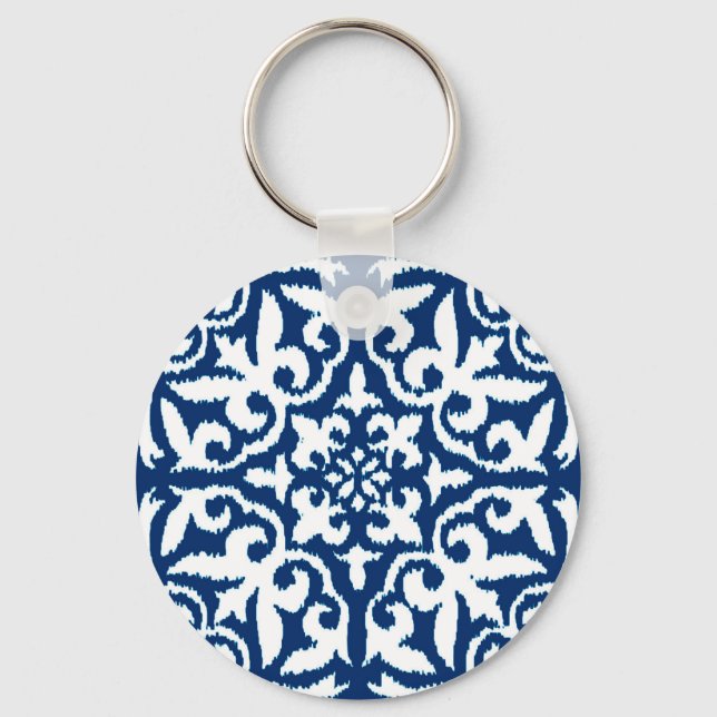 Porte-clés Ikat damask pattern - Cobalt bleu et blanc (Recto)