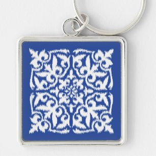 Porte-clés Ikat damask pattern - cobalt bleu et blanc