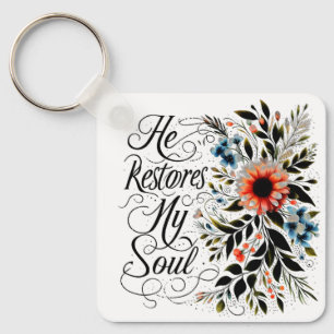 Porte-clés Il restaure mon âme monogramme floral