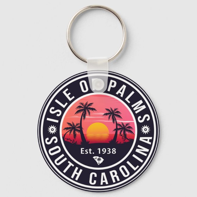 Porte-clés Île de Palms Caroline du Sud Retro Sunset Souvenir (Recto)