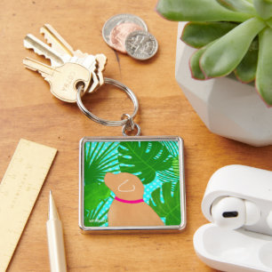 Porte-clés île tropicale verte Chien jaune