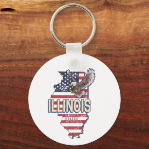 Porte-clés Illinois United States Eagle Carte Retro Vintage U
