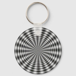 Porte-clés Illusion d'optique à rayures en cercle noir et bl