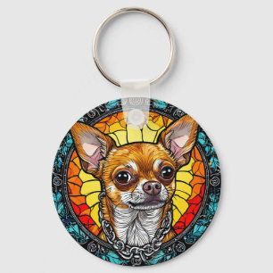 Porte-clés Illustration artistique de Chihuahua en verre colo