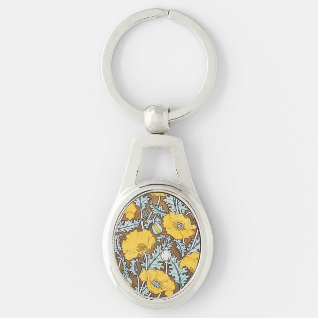 Porte-clés illustration d'art pavot fleur jaune (Devant)