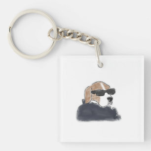 Porte-clés Illustration de Beagle Cool Chien portant des Lune