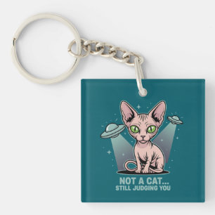 Porte-clés Illustration de chat Sphynx OVNI Alien Humour