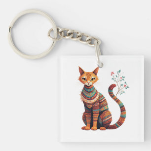 Porte-clés Illustration de chat tribal bohème Design d'art fo
