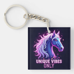 Porte-clés Illustration de cheval néon vibrant avec texte uni
