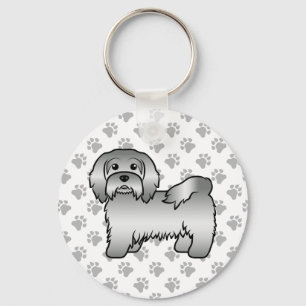 Porte-clés Illustration de chien caricaturé mignon en argent 