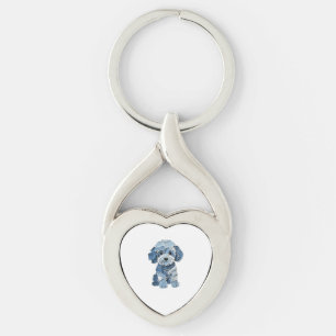 Porte-clés Illustration de chien en patchwork de denim mignon
