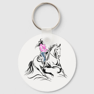 Porte-clés Illustration de cowgirl occidentale à cheval
