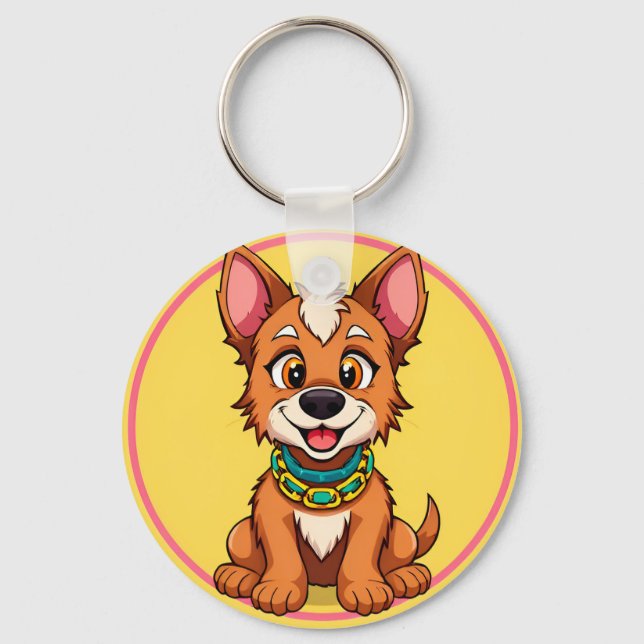Porte-clés Illustration de dessin animé de chien heureux (Recto)
