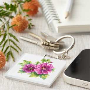 Porte-clés Illustration de fleur à l'aquarelle violette